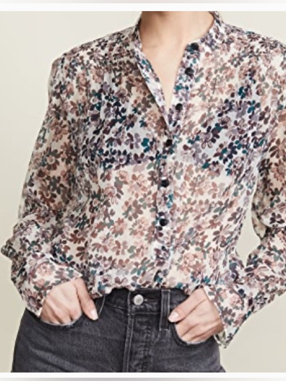 rag & bone Floral Pintuck Blouse in Cream, Teal & Mauve